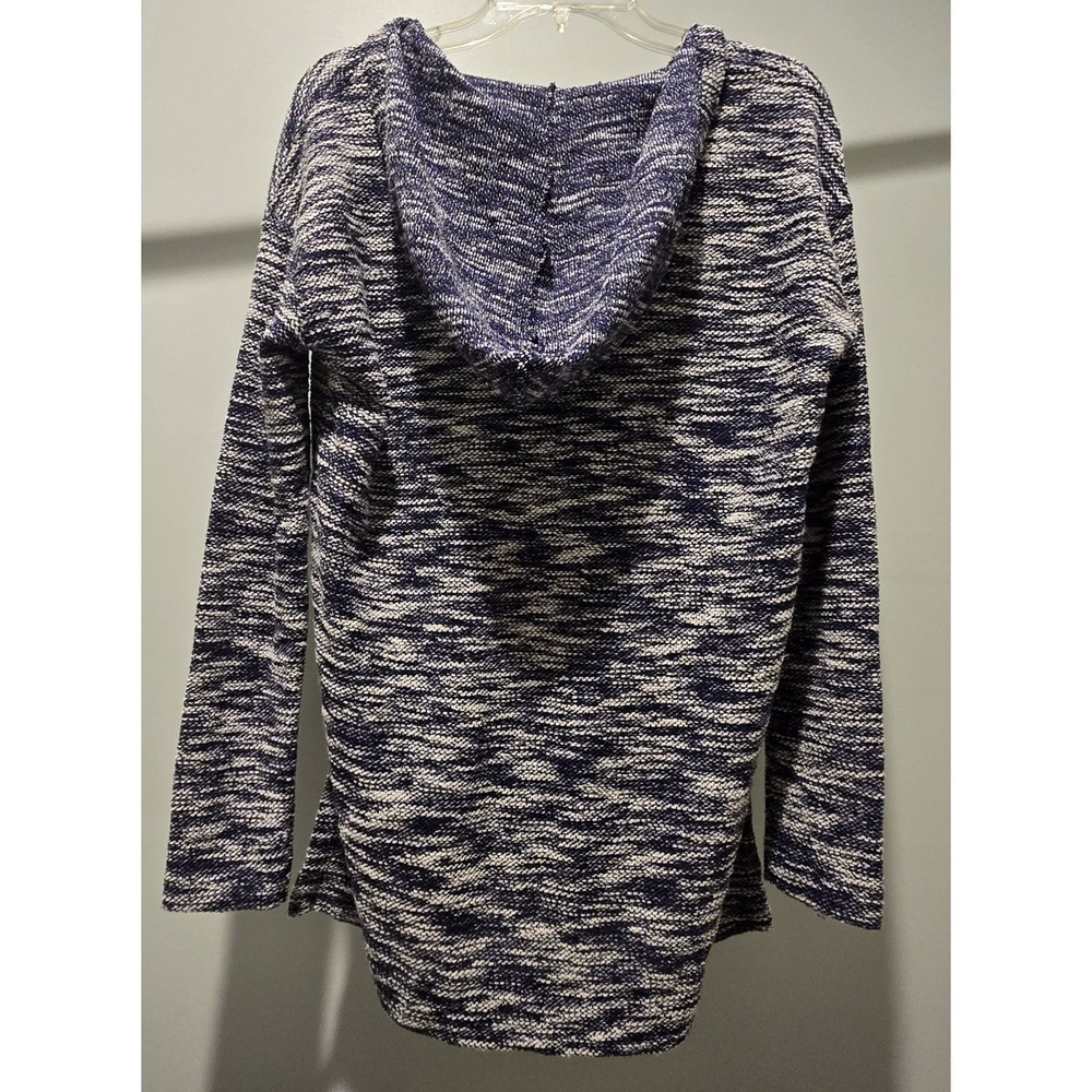 LOFT Knit‎ Hoodie Sweater Top Tunic Blue White Long Sleeve Small - Picture 2 of 5